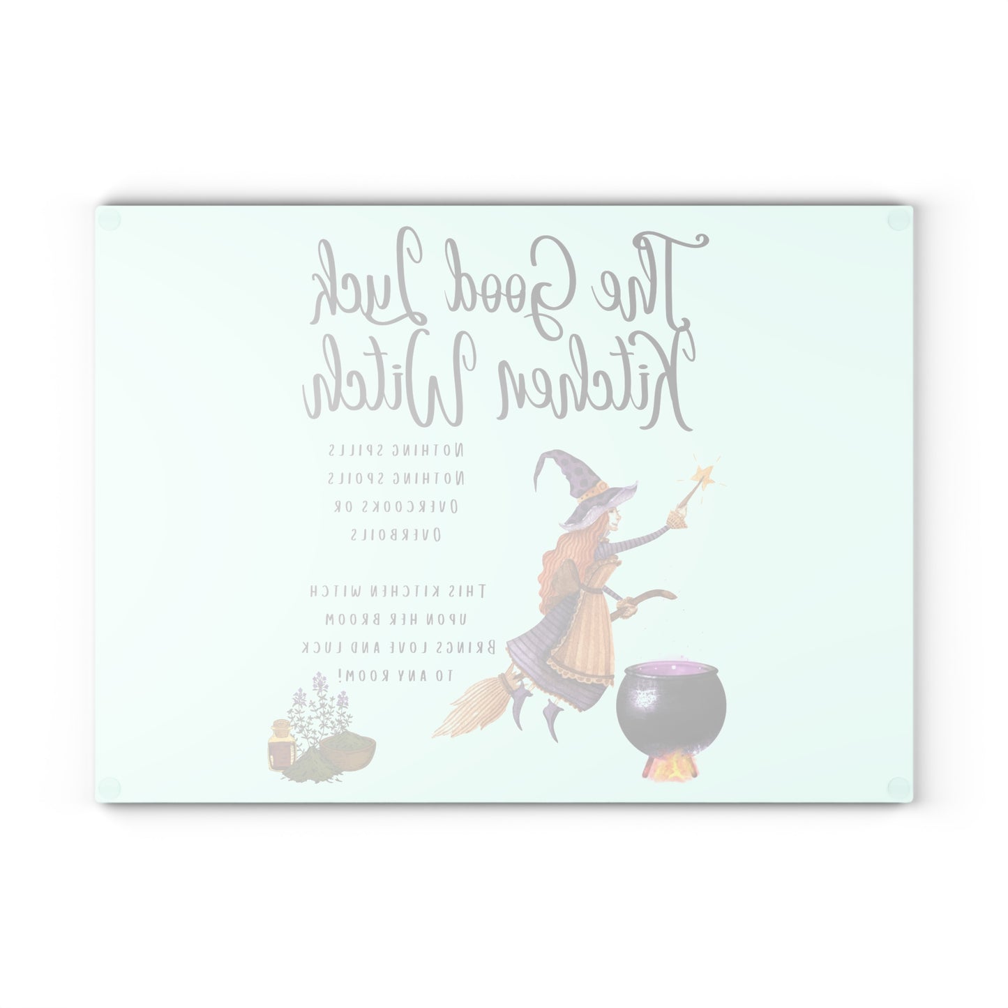 The Good Luck Kitchen Witch Glass Cutting Board