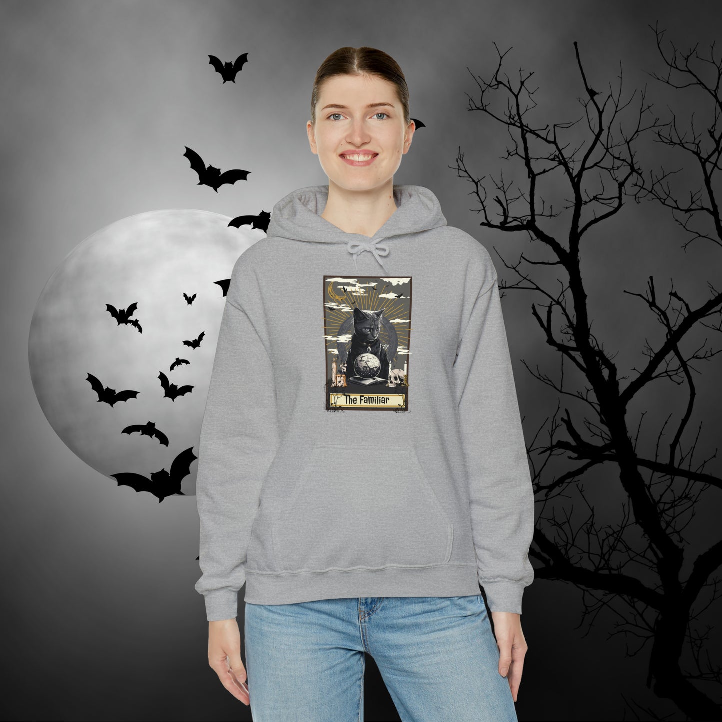 The Familiar Black Cat Tarot Card Hooded Sweatshirt