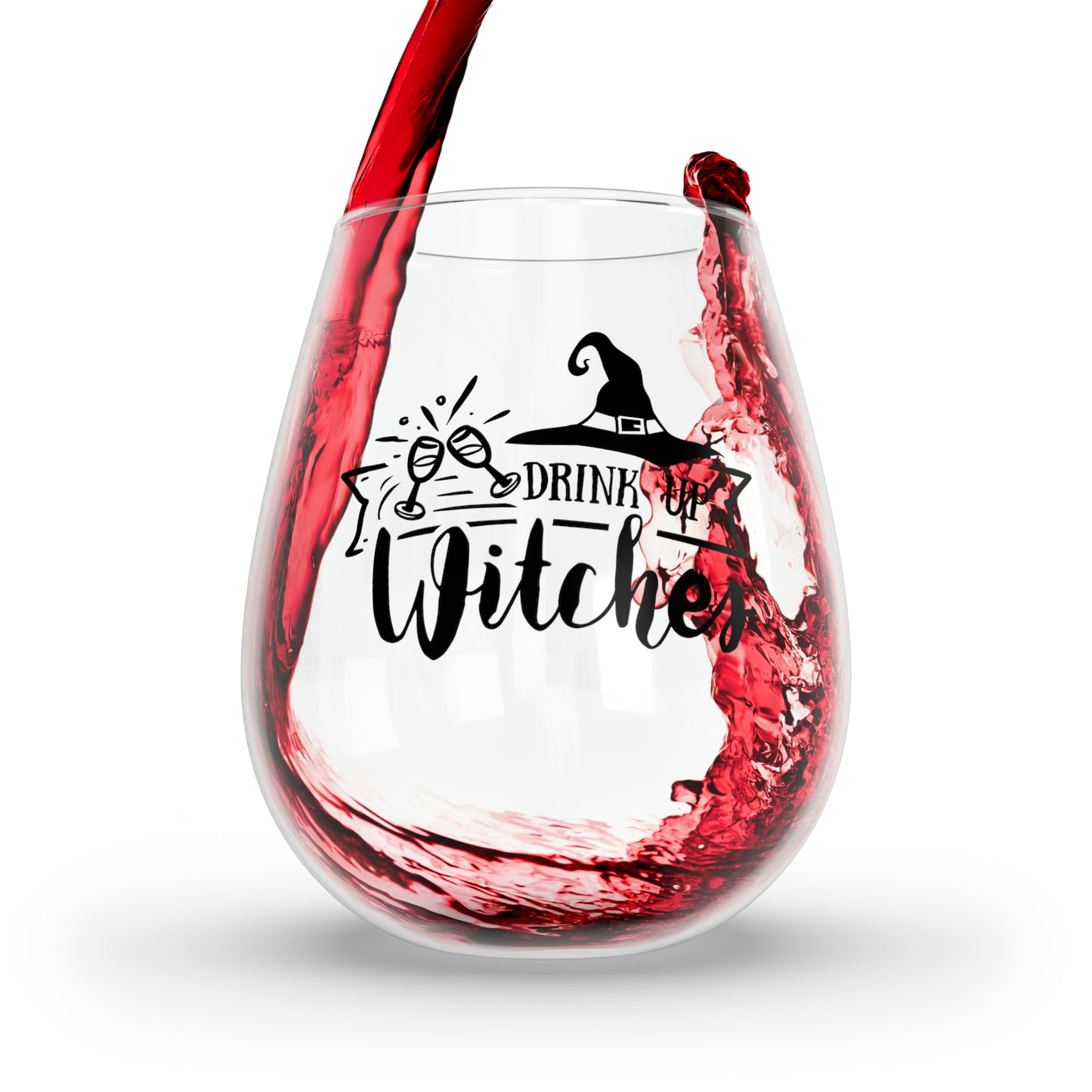 Drink Up Witches Funny Halloween Wine Glass Stemless