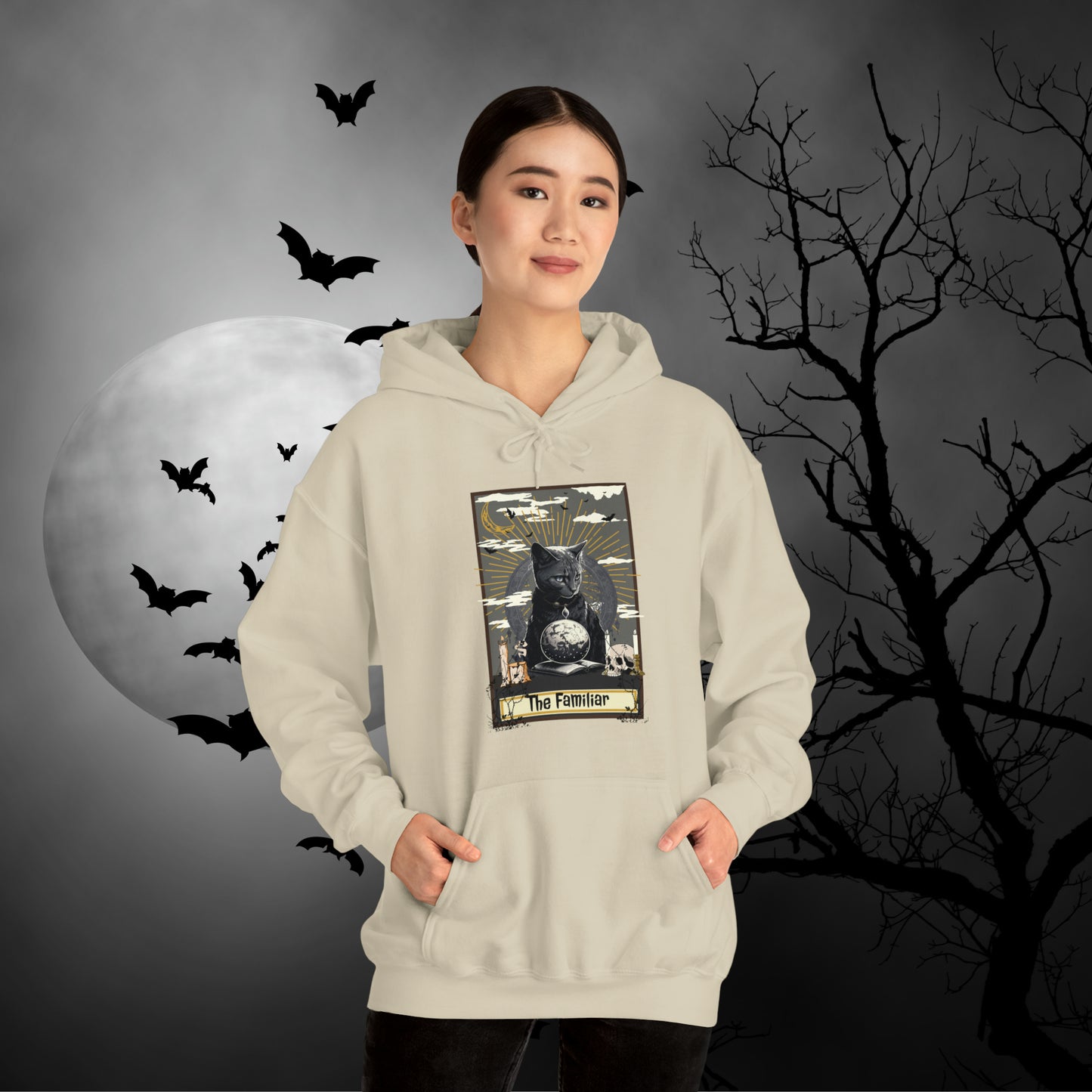 The Familiar Black Cat Tarot Card Hooded Sweatshirt