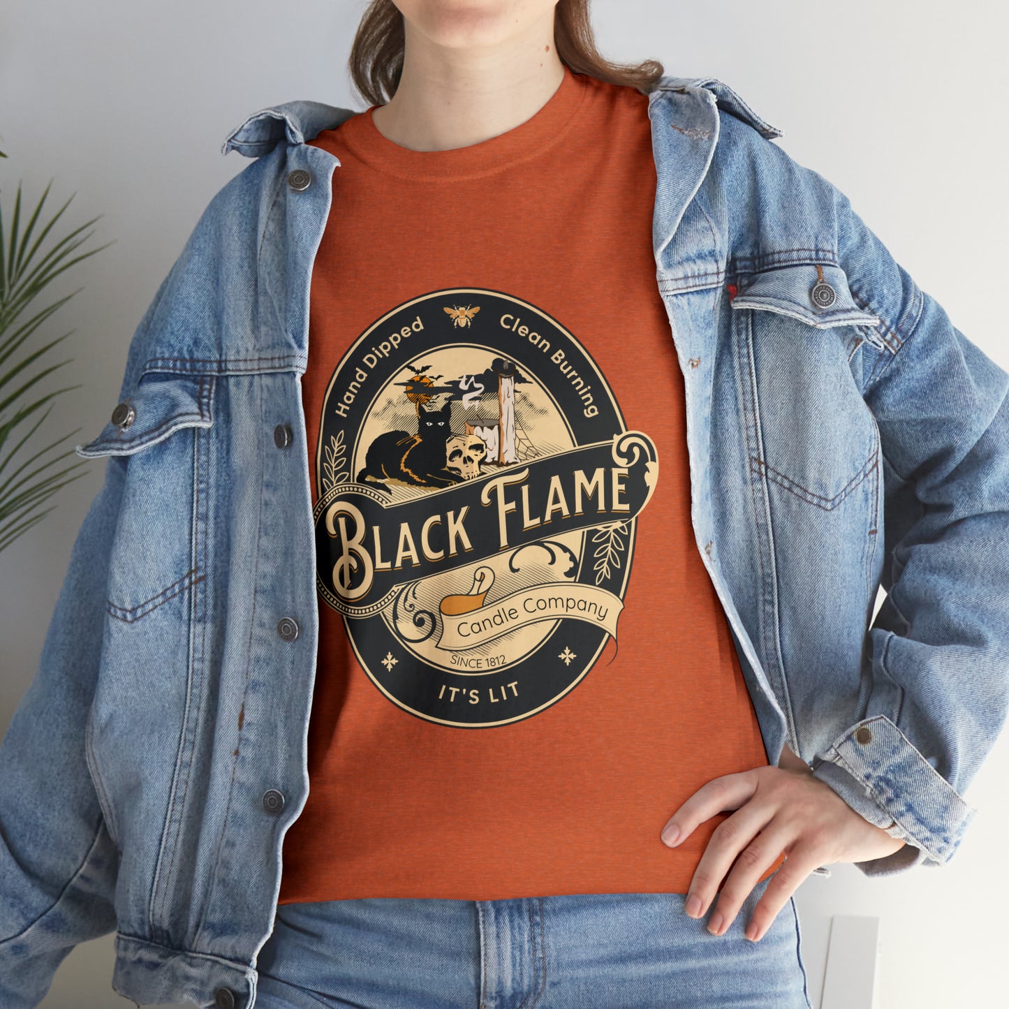 Black Flame Candle Company Black Cat Spooky Halloween Witch Shirt