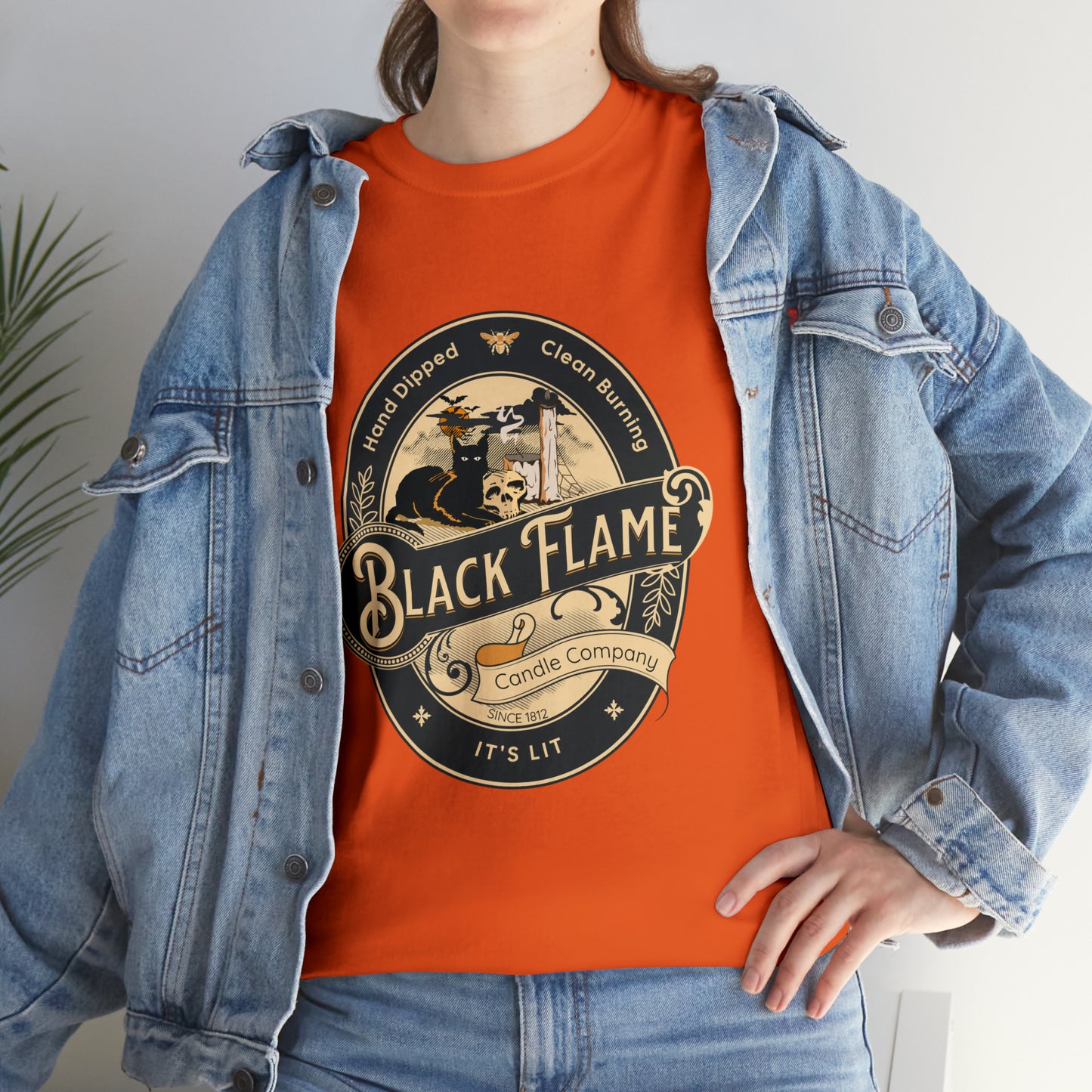 Black Flame Candle Company Black Cat Spooky Halloween Witch Shirt