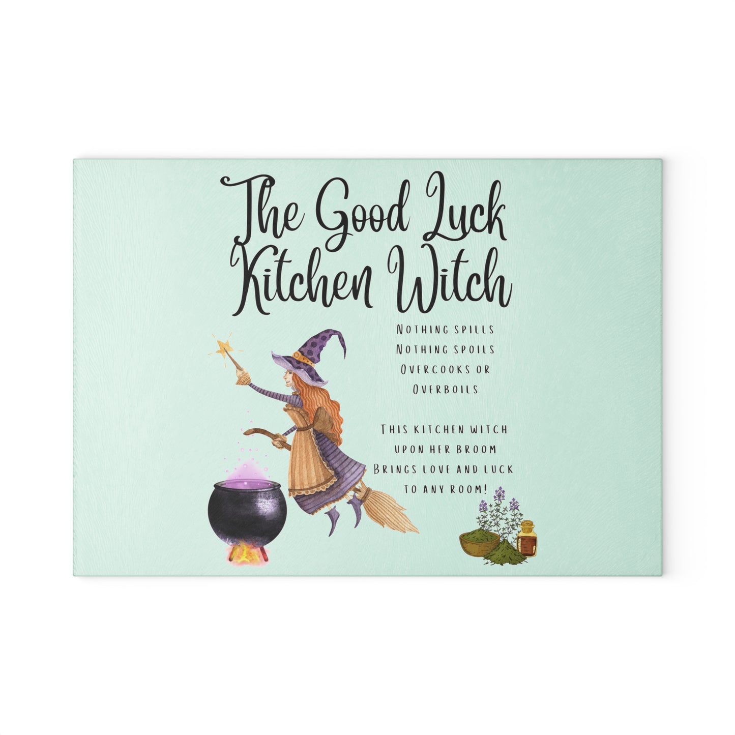 The Good Luck Kitchen Witch Glass Cutting Board