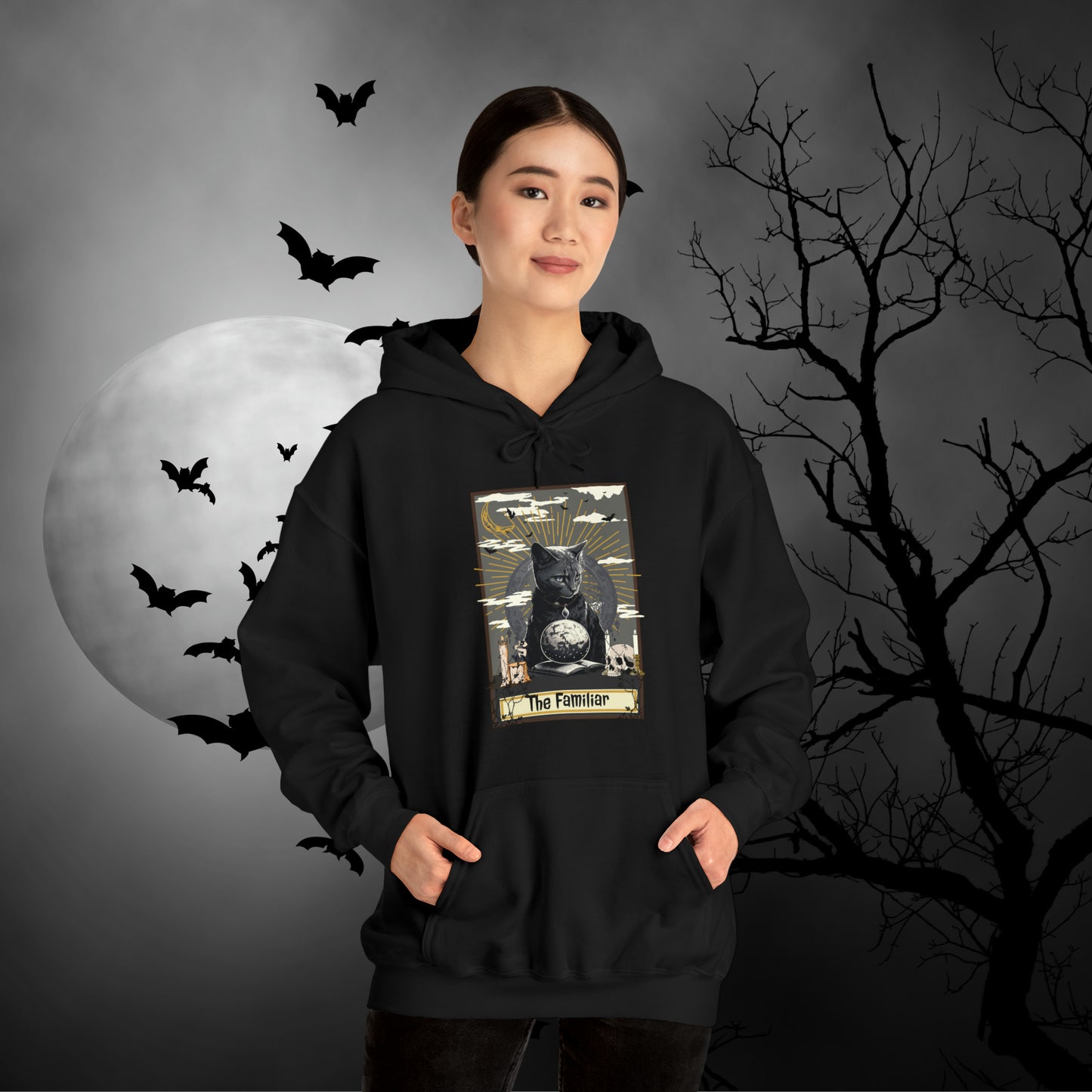 The Familiar Black Cat Tarot Card Hooded Sweatshirt