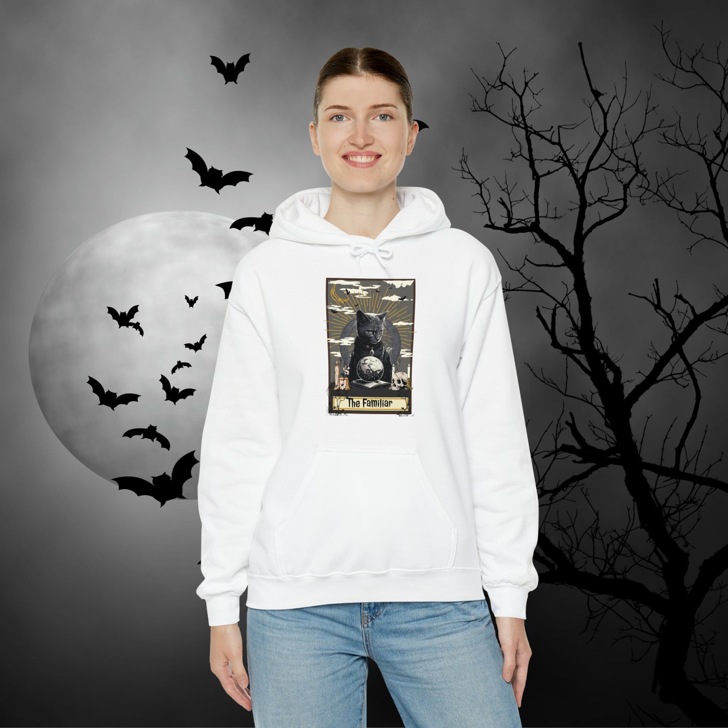 The Familiar Black Cat Tarot Card Hooded Sweatshirt