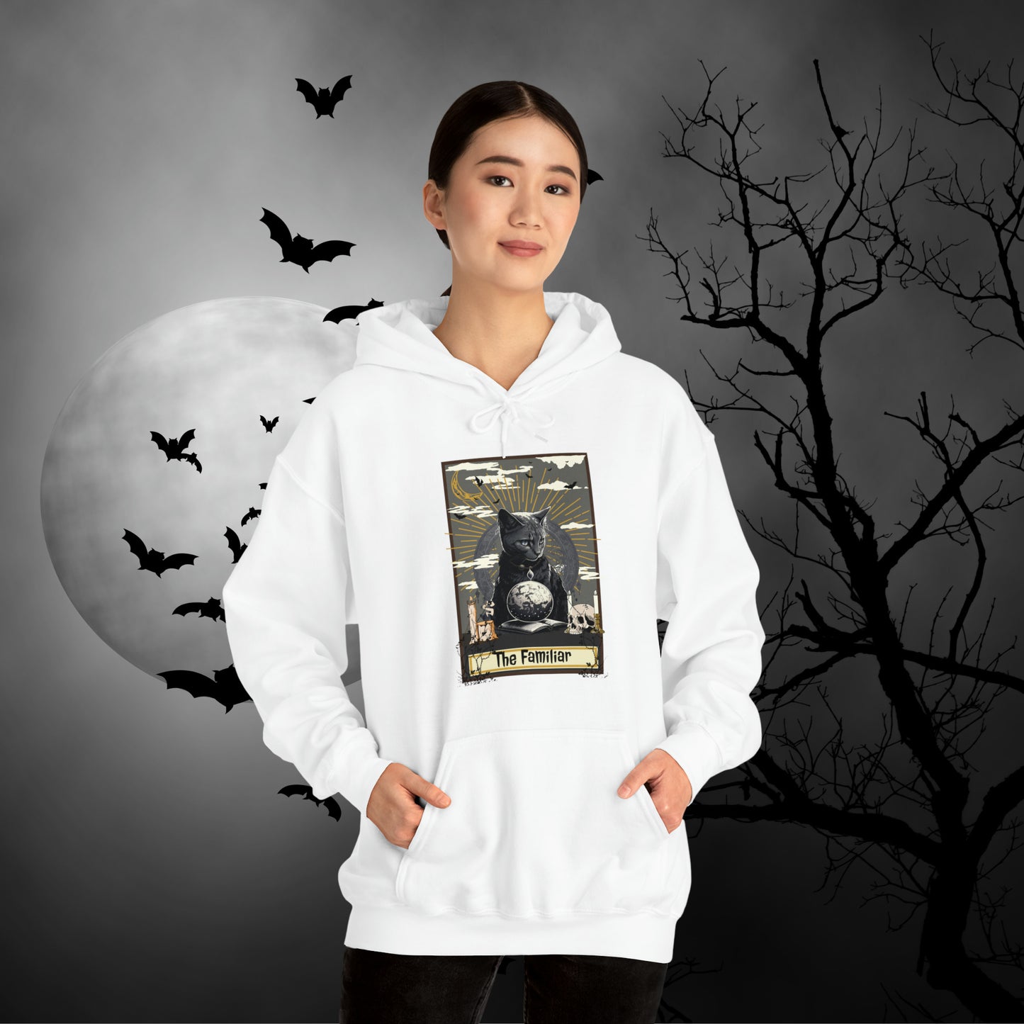 The Familiar Black Cat Tarot Card Hooded Sweatshirt