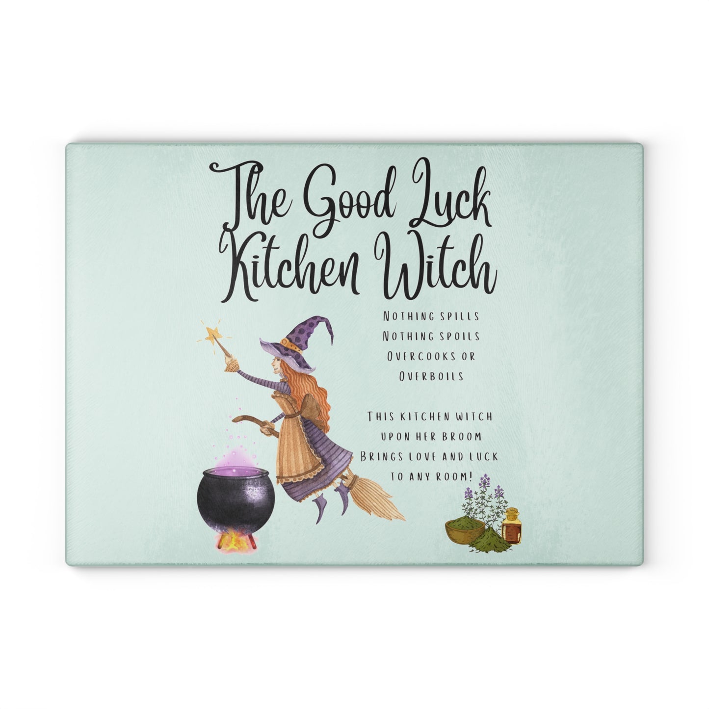 The Good Luck Kitchen Witch Glass Cutting Board