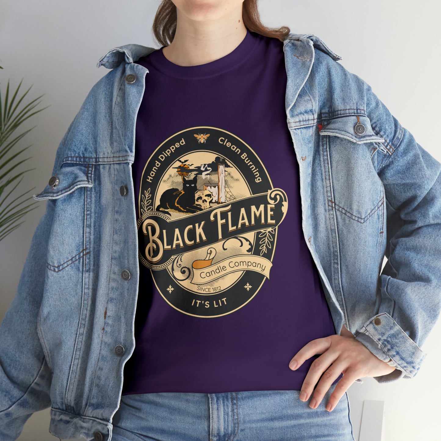 Black Flame Candle Company Black Cat Spooky Halloween Witch Shirt