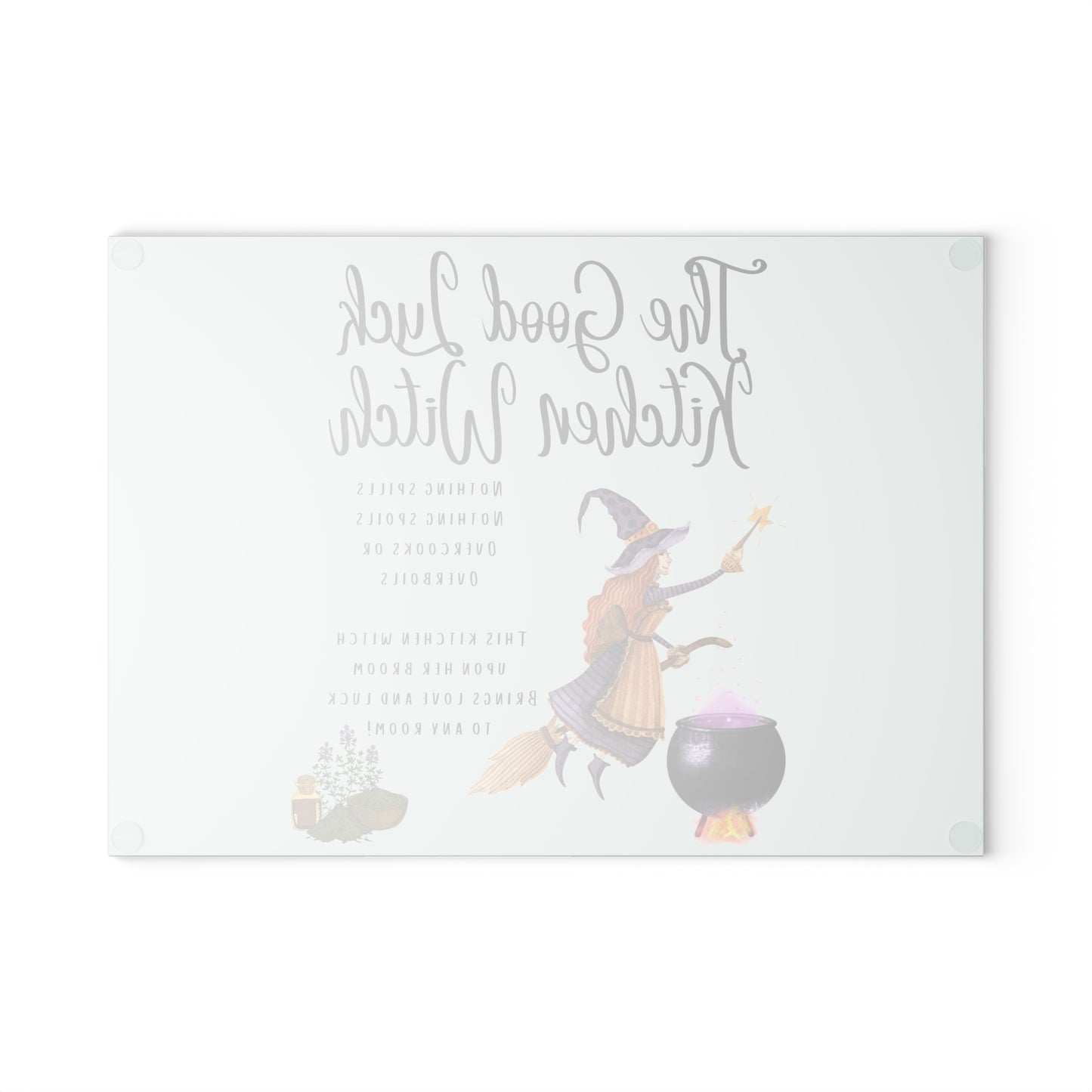 The Good Luck Kitchen Witch Glass Cutting Board