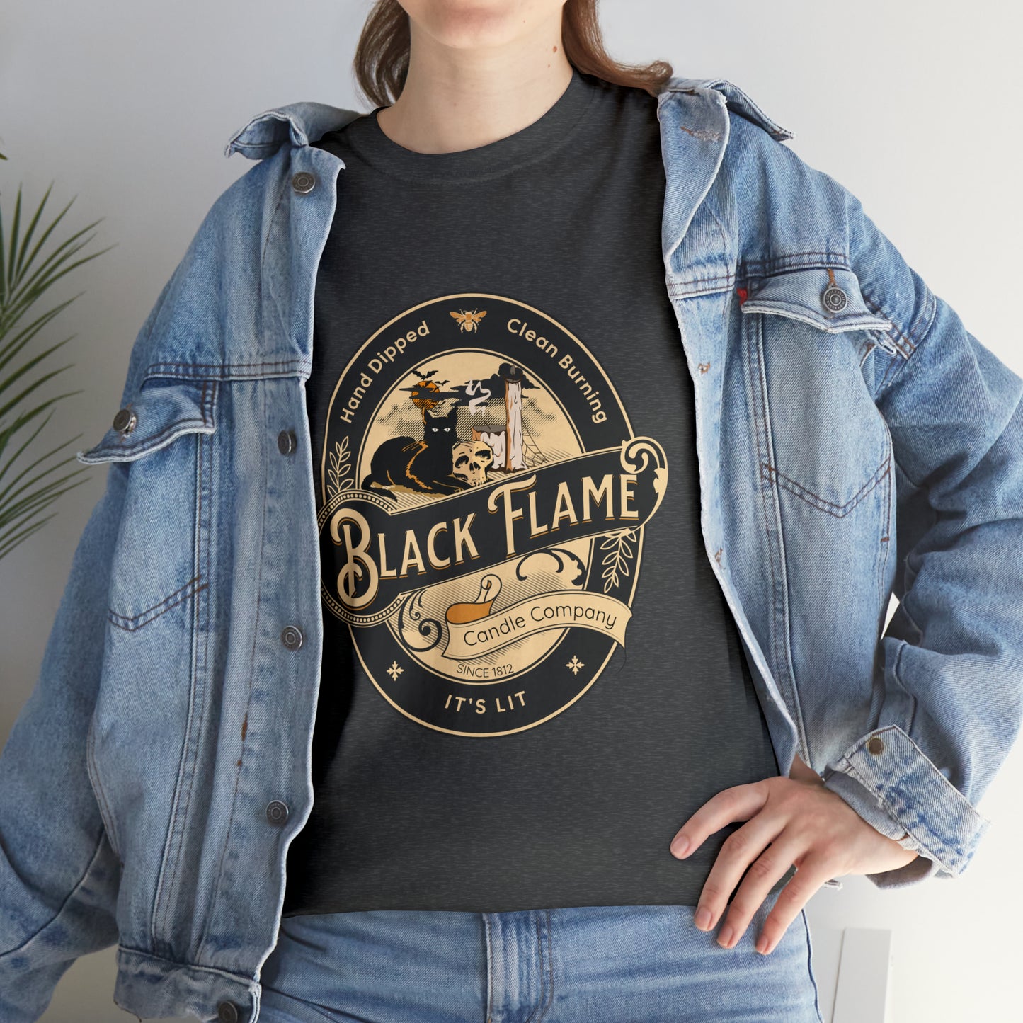 Black Flame Candle Company Black Cat Spooky Halloween Witch Shirt