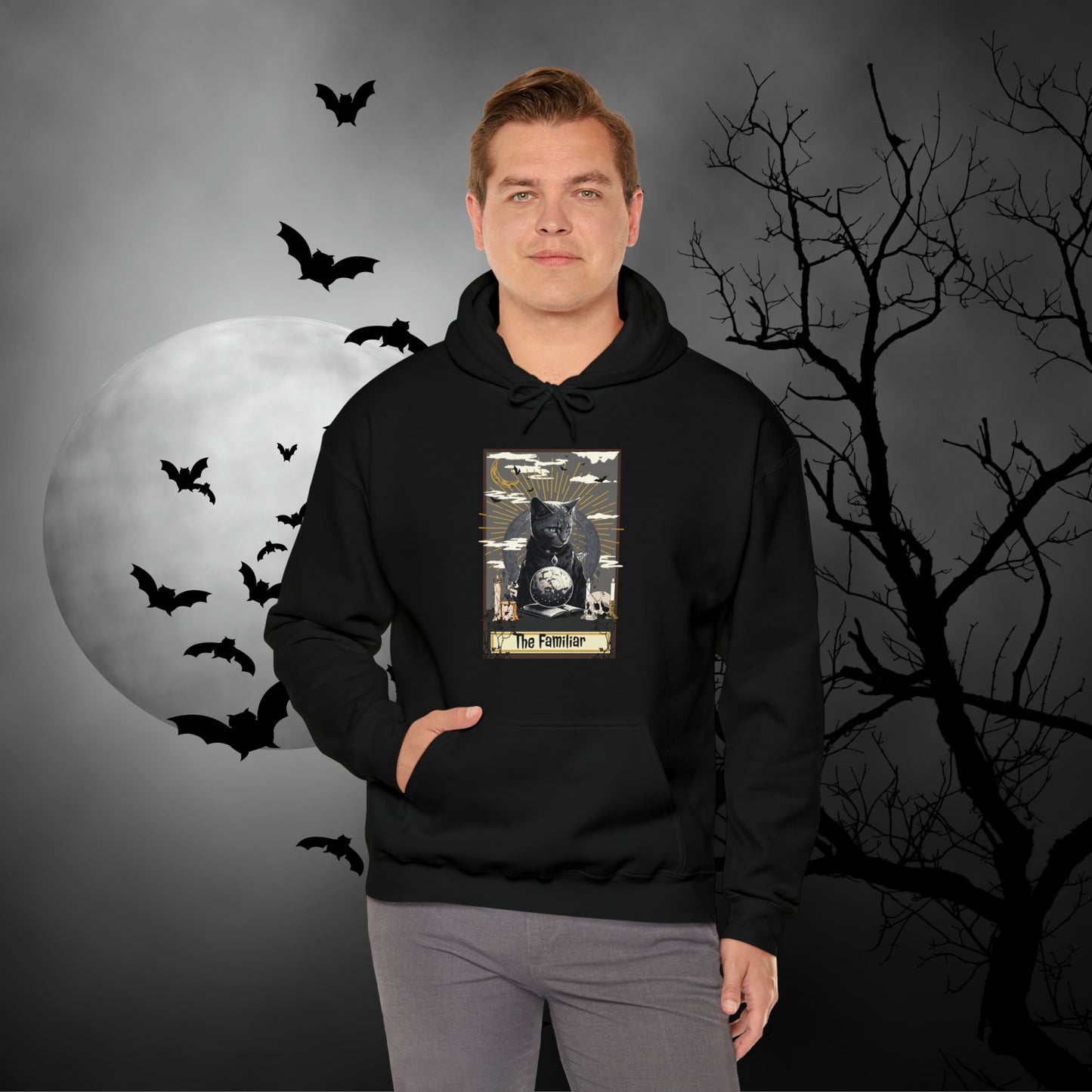 The Familiar Black Cat Tarot Card Hooded Sweatshirt