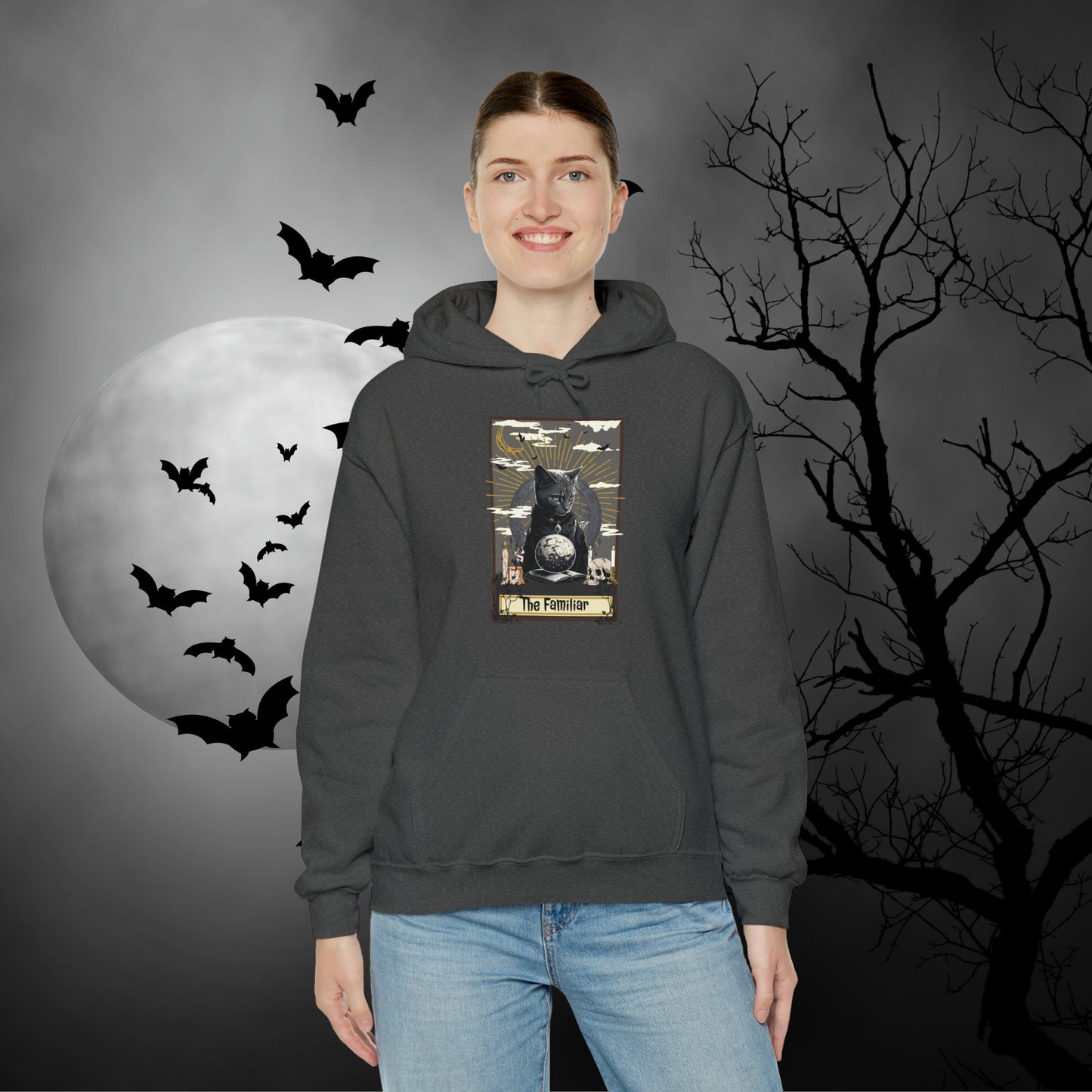 The Familiar Black Cat Tarot Card Hooded Sweatshirt