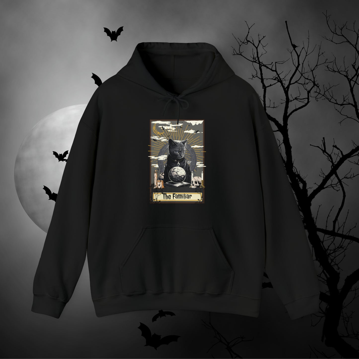 The Familiar Black Cat Tarot Card Hooded Sweatshirt