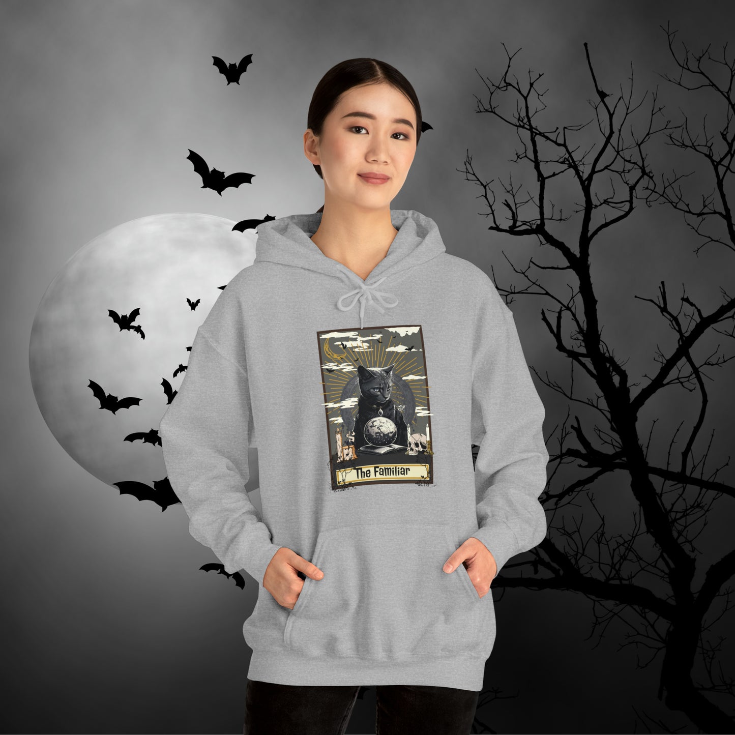 The Familiar Black Cat Tarot Card Hooded Sweatshirt